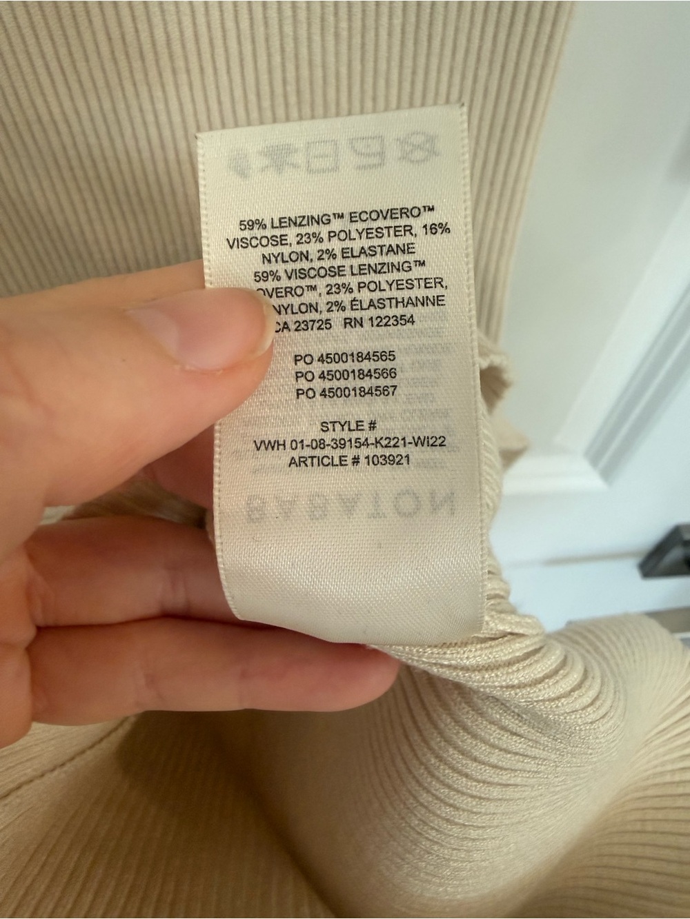 Babaton Compose Mock-neck Cream Ribbed Long Sleeve Midi Dress - Picture 8 of 8